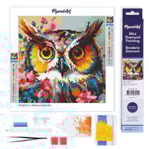Mini Diamond Painting Broderie Diamant Figured’Art 25x25cm toile entière roulée avec diamants ronds - Hibou Fantaisie et Fleurs