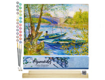 Peinture par Numéro Figured'Art - La pêche au Printemps, Pont de Clichy - Van Gogh - Kit de Loisir Créatif DIY Numéro d'Art Complet - 40x50cm toile roulée + châssis en bois à monter