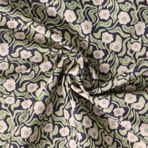 Tissu Popeline de Coton Cléa fleurs vintage sur fond Bleu marine - Au mètre