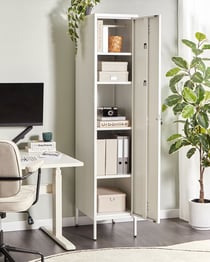 Armoire de Rangement Blanche en Acier Porte avec 5 Étagères et Rail Bureau à Domicile Moderne