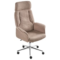 Chaise de Bureau Marron en Bouclé Hauteur Réglable Pivotante avec Accoudoirs Évasés et Roulettes Style Moderne