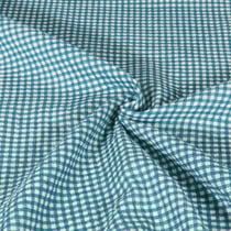 Tissu Double gaze de Coton Rayures bleu canard sur fond Blanc