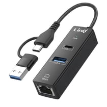 LinQ Hub USB USB-C 3-en-1 avec USB 2.0 / USB-C Power Delivery / Ethernet RJ45 Noir