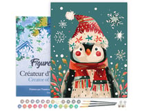 Peinture par Numéro Figured'Art avec Cadre - Petit Pingouin de Noël - Kit de Loisir Créatif DIY Numéro d'Art Complet - 40x50cm toile tendue sur châssis