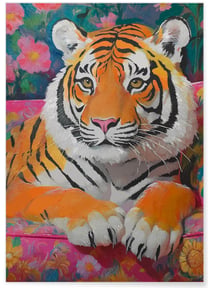 Affiche Tigre canapé fleuri | A3 : 29,7x42cm