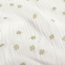 Tissu Double gaze de Coton Trèfles vert amande sur fond Blanc