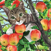 Lot de 4 serviettes en papier découpage collage 33 cm CHAT POMME A 202