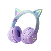 Casque Audio LED Oreilles De Chat Bluetooth Pliable Avec Microphone Vert Violet 2 YONIS