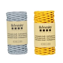 2 bobines fil kraft bleu tendre/ jaune 2mm x 25 m
