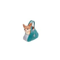 Peluche - Peluche Sweety bag Chien Chihuahua Marron - Sac Vert - 18 cm
