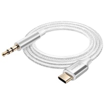 Swissten Câble auxiliaire audio USB C vers jack 3.5 mm Nylon Tressé 1.5m Blanc