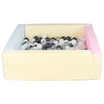 Piscine à balles carrée avec 200 balles - bords 3 couleurs /noir, blanc, transparent, argent