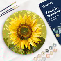 Peinture par Numéro sur disque en bois Figured'Art - Tournesol - Kit de Loisir Créatif DIY Numéro d'Art Complet - 30cm de diamètre