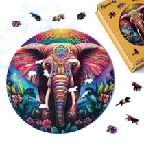 Puzzle en Bois Adulte et Enfant Figured'Art 200 pièces Animaux - Éléphant Tribal - Design Original 28,5x28,5 cm Forme Unique avec Coffret en bois Premium, Parfait pour Offrir en Cadeau