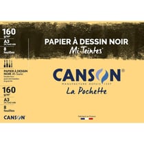 Papier dessin - A3 - 29,7x42cm - Canson - Mi-teintes - Noir - 160g - 8 feuilles - Dessin