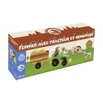 Fermier avec tracteur en bois
