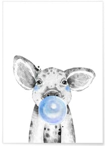 Poster Bulle de bébé Cochon Bleue | A3 : 29,7x42cm