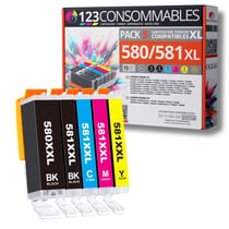 580 581XL - Pack 5 cartouches Canon 580/581 XL compatibles TS8150 TR7500 - 123CONSOMMABLES