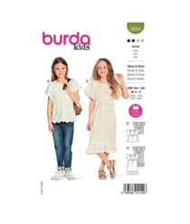 Patron Burda 9244 - Robe et Blouse avec décolleté décorées de ruchés de manches du 4 au 11 ans