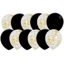 12 Ballons Mix Noir & Transparents Confettis Or   30 cm