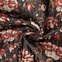 Tissu Coton Matelassé réversible Block print Indien Delhi sur fond Noir