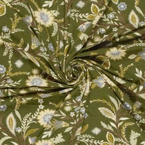 Tissu jersey viscose imprimé motifs Fleuris sur fond Vert kaki