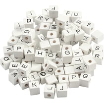 Perles alphabet en bois carrées - Blanc - 8 x 8 mm - 96 pcs