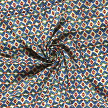 Tissu Viscose imprimé Olympe mosaïque Indigo sur fond Blanc cassé