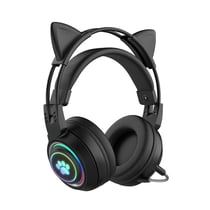 Casque Audio Stéréo Bluetooth Sans Fil Oreilles De Chat Avec Micro Détachable Noir YONIS
