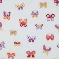 Tissu Coton imprimé Poppy Papillons glitter sur fond Blanc