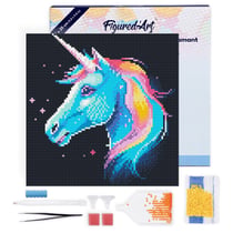 Mini Diamond Painting Broderie Diamant Figured’Art 25x25cm toile tendue sur châssis en bois - diamants ronds - Licorne Néon