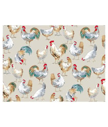 Tissu coton imprimé coqs sur fond lin de 150 cm de largeur Ecru (LIN) vendu par 50 cm