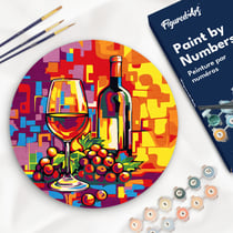 Peinture par Numéro sur disque en bois Figured'Art - Vin et raisins - Kit de Loisir Créatif DIY Numéro d'Art Complet - 30cm de diamètre