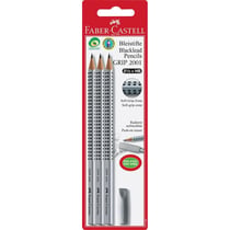 Crayon graphite Faber-Castell Grip 2001 - HB - Lot de 3 crayons et 1 gomme