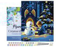Peinture par Numéro Figured'Art avec Cadre - Garçon et Bonhomme de Neige par une Nuit d'Hiver - Kit de Loisir Créatif DIY Numéro d'Art Complet - 40x50cm toile tendue sur châssis