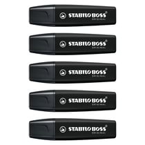 Lot de 5 marqueurs - STABILO - BOSS ORIGINAL Marker - Noir - Pointe biseautée 2 et 5 mm