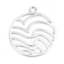 2 Pendentifs ronds vague ajourée 25*22mm argenté