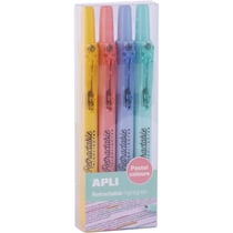 Étui de 4 surligneurs - Couleurs pastel - Rétractable - Apli