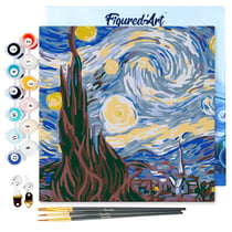 Mini Peinture par Numéro Figured'Art 20x20cm avec cadre Van Gogh Nuit Etoilée - Petit Format