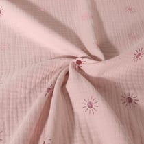 Tissu Double gaze de Coton Motif soleil foil sur fond Rose