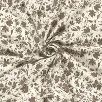 Tissu Popeline de Bambou Célestine motif floral Marron sur fond Ecru