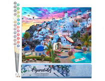 Peinture par Numéro Figured'Art - Paysage de Grèce - Kit de Loisir Créatif DIY Numéro d'Art Complet - 40x50cm sans châssis en bois