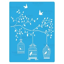 Pochoir plastique souple réutilisable 18,5 x 14,5 cm Fabrika Decoru VOLIERE OISEAU 150