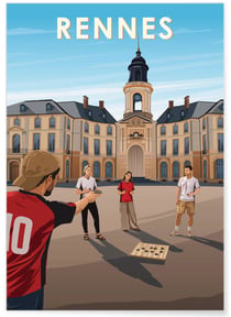 Affiche ville Rennes 4 Hôtel de ville | A3 : 29,7x42cm