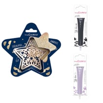 Kit pour biscuit en relief Étoile + 2 Stylos au chocolat noir et lilas