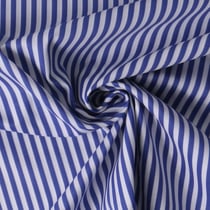 Tissu Coton imprimé  rayé Lisalou sur fond Bleu denim - Au mètre
