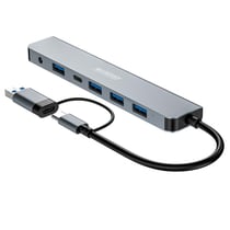 URBAN FACTORY Hub MINEE USB-A/C avec 7 Ports Multi-Connecteur Ultra-rapide USB 3.0 15cm Gris
