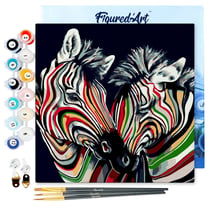 Mini Peinture par Numéro Figured'Art 20x20cm avec cadre Couple de Zèbres colorés - Petit Format