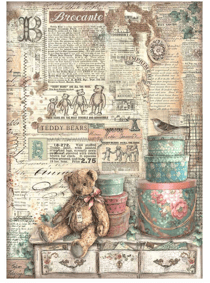 Papier de riz A4 brocante antiques "Teddy bear" Stamperia
