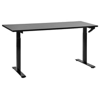 Bureau Réglable Manuellement Plateau et Structure Acier Noir 160 x 72 cm Hauteur Ajustable Assis Debout Pieds Carrés Design Moderne
